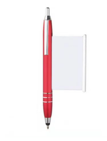 Red ballpoint pen with retrackable papersheet.