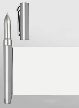 Chrome metal ballpoint pen with retractable papersheet